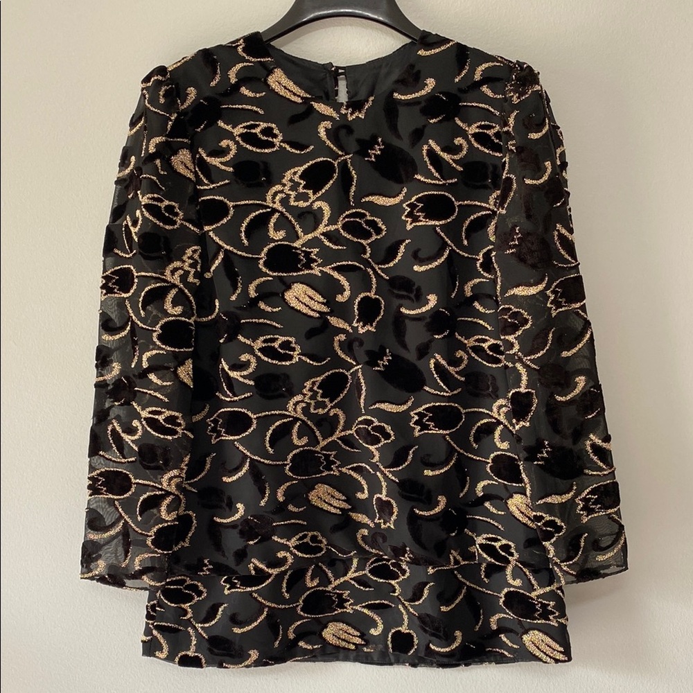 Simón Sez Elegant Black and Gold Blouse Size 11/12